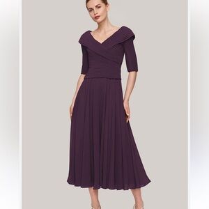 Stacees Formal Evening V Neck Midi Dress Womens Mother of‎ The Bride